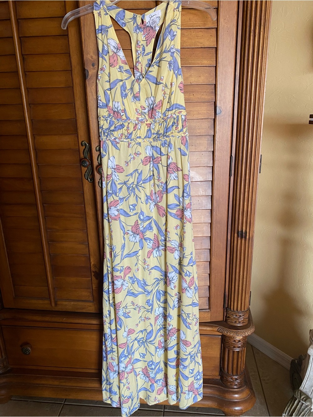 Yellow Floral Maxi Dress - Sleeveless V-Neck
